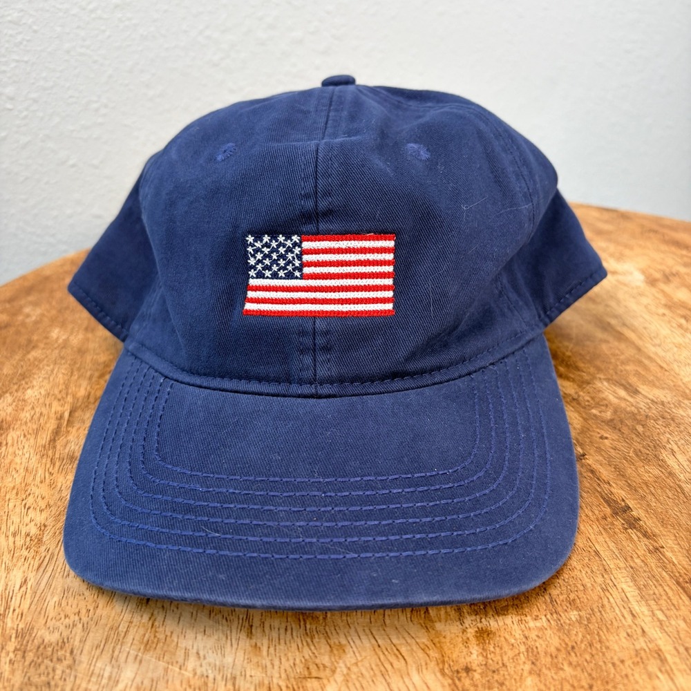 Collars & Co American Flag Leather Strap Hat OSFA Navy Blue PWT-100LTH